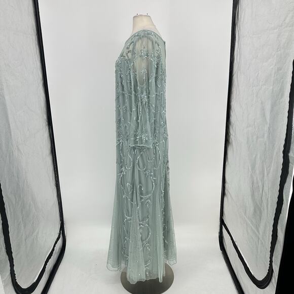 Pisarro Nights Women's Beaded Illusion Neck Gown Size 20 Formal Dress Mint Green - Picture 9 of 16